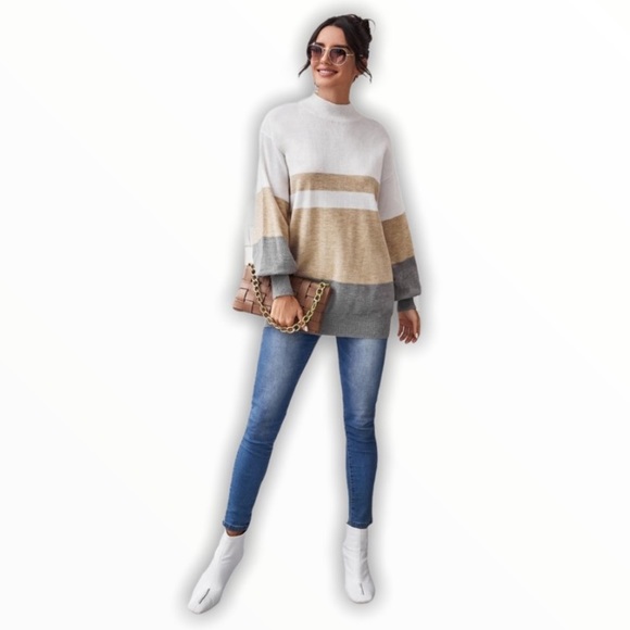 Tops - Color Block Mocked Neck Sweater Top